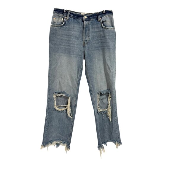 Free People We the Free Maggie Mid-Rise Straight Leg Distressed Jeans NWOT Sz 28 - Picture 1 of 8
